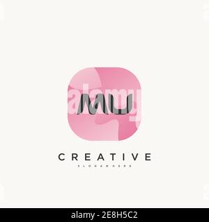 MU Initial Letter logo icon design template elements with wave colorful Stock Vector