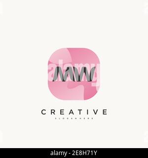 MW Initial Letter logo icon design template elements with wave colorful Stock Vector