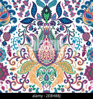 Psychedelic floral pattern with lotus and flowers Stock Vector