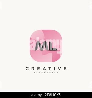 ML Initial Letter logo icon design template elements with wave colorful Stock Vector