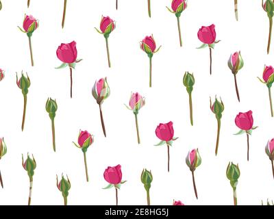 Roses buds and stems, floral seamless pattern Stock Vector