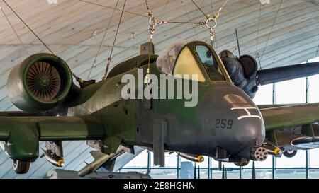 A10 Warthog - Fairchild Republic A-10 Thunderbolt II at the American Air Museum, Imperial War Museum IWM Duxford Cambs UK. A-10A 77-0259. Stock Photo