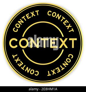 Black and gold color round sticker with word context on white background Stock Vector