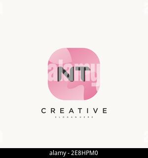 NT Initial Letter logo icon design template elements with wave colorful Stock Vector