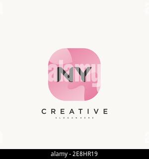 NY Initial Letter logo icon design template elements with wave colorful Stock Vector