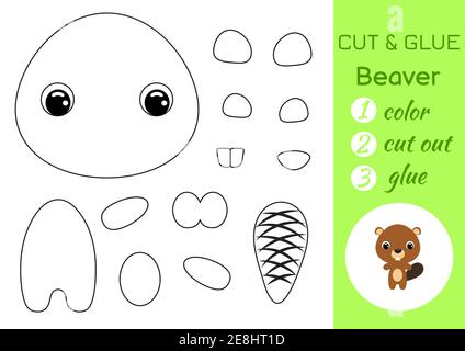 Cut and glue baby beaver. Education developing worksheet. Color paper ...