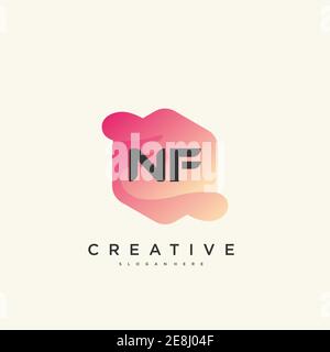 NF Initial Letter logo icon design template elements with wave colorful Stock Vector