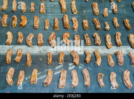 Bananas drying in the sun, Mucumbli lodge in northern Sao Tome, Sao Tome and Principe, Atlantic ocean Stock Photo