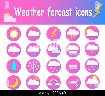 Weather forcast icons set with gradient background for your web design, logo, UI. illustration Stock Vector