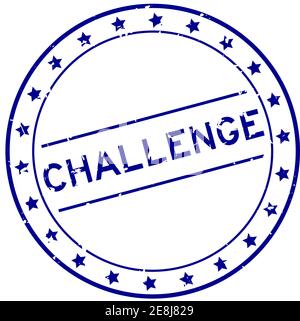 Grunge blue challenge word round rubber seal stamp on white background Stock Vector
