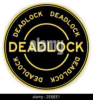 Black and gold color round sticker with word deadlock on white background Stock Vector