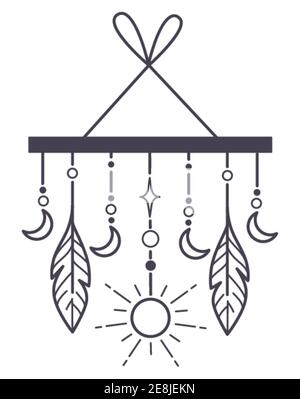 Dream catcher with feathers and crescent moon Stock Vector