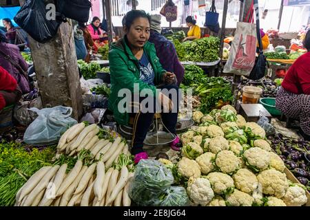 Market women in the Market in Aizawl, Mizoram, India Stock Photo