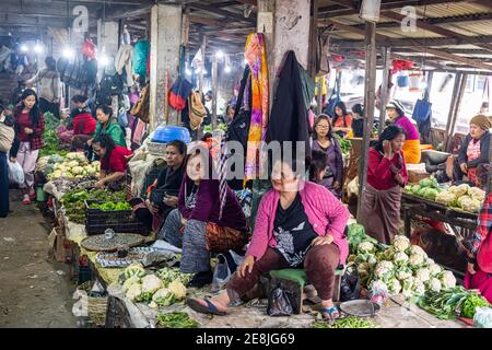 Market women in the Market in Aizawl, Mizoram, India Stock Photo