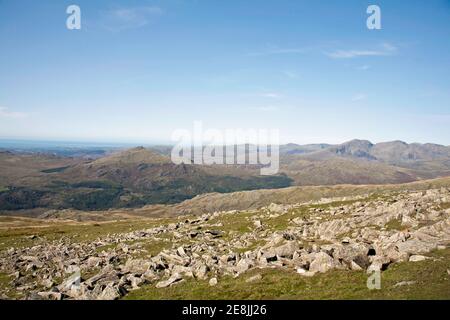 Grey Friar Scafell Pike and Scafell viewed from the summit of Dow Crag Coniston Lake District Cumbria England Stock Photo