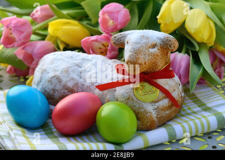 Easter lamb and Easter eggs Stock Photo