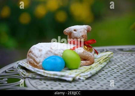 Easter lamb and Easter eggs Stock Photo