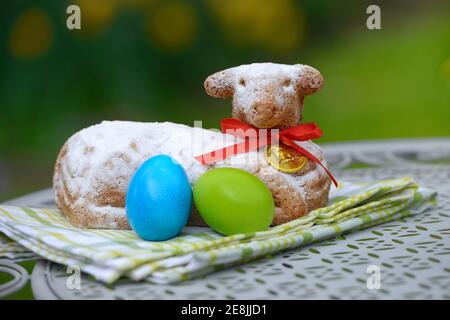 Easter lamb and Easter eggs Stock Photo