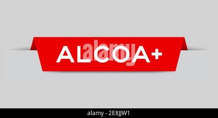 Red color inserted label with word aloca + on gray background Stock Vector