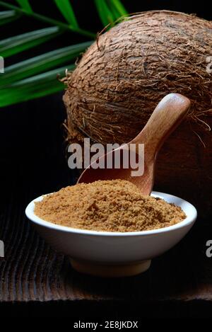 Coconut blossom sugar in shell and coconut Stock Photo