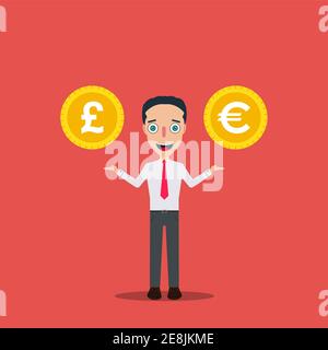 Businessman Cartoon Character Icon Isolated Design Template Vector Illustration money change . Stock Vector