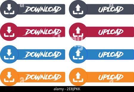 Vector modern Upload and Download design icon set in button. Stock Vector