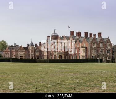 UK, Norfolk, Sandringham Estate, 2019, April, 23: View of the house and grounds, Sandringham House, Queen Elizabeth II's country residence in Norfolk,