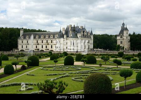 Chenonceau Castle, Garden of the Diana of Poitiers, Chateau de Chenonceau, Department Chenonceaux, Indre-et-Loire, Centre Region, France Stock Photo