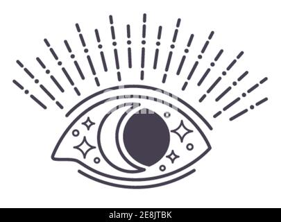 Seeing eye of moon and sun, stars and rays vector Stock Vector