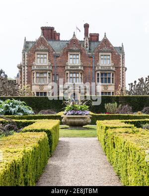 UK, Norfolk, Sandringham Estate, 2019, April, 23: North Elevation detail of the house and garden, Sandringham House, Queen Elizabeth II's country resi
