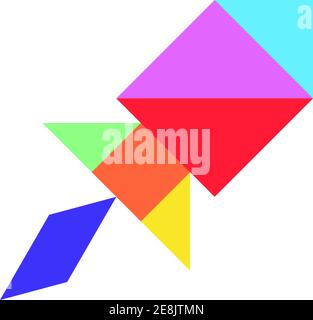Color tangram puzzle in rocket or missile shape on white background Stock Vector