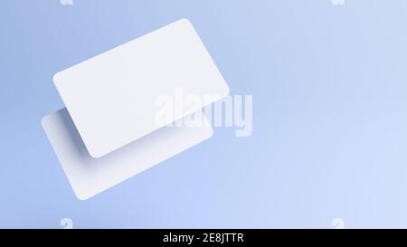 Rounded corners business cards mock up for design template. Blank credit card mockup front and back on a blue background in realistic 3D rendering Stock Photo