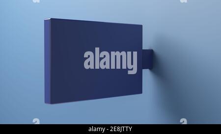 Modern commercial signboard mockup on a wall for branding design in 3D rendering. Minimalist blue store sign template with white copy space to add mul Stock Photo