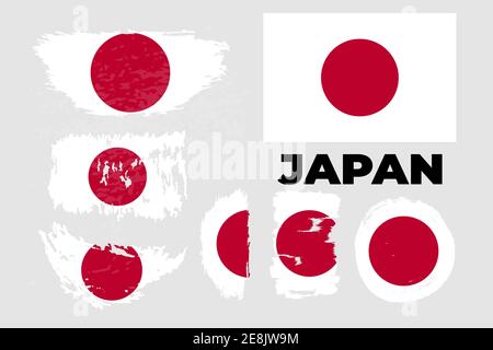 Flag of Japan. Vector illustration Brush strokes drawn by hand. Independence Day Stock Vector