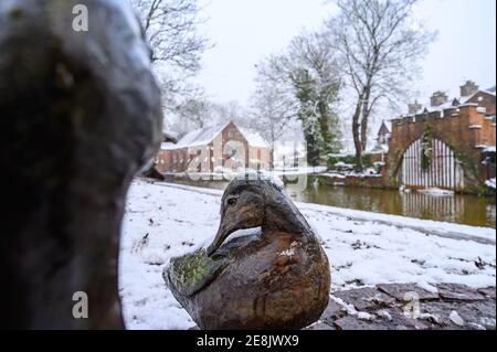 Duck sculture adjacent to the Bridgewater Canal, Worsley.  Created by Bronze Cast Stock Photo