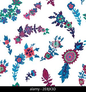 Flowers and branches with leaves seamless pattern Stock Vector