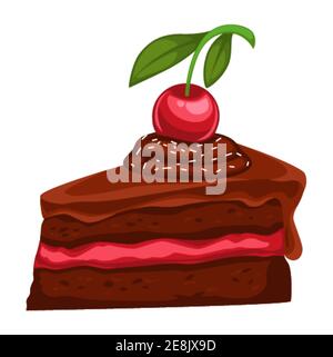 Chocolate cake with cherry berry, desert dish Stock Vector