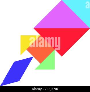 Color tangram puzzle in rocket or missile shape on white background Stock Vector