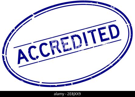 Grunge blue accredited word oval rubber seal stamp on white background Stock Vector