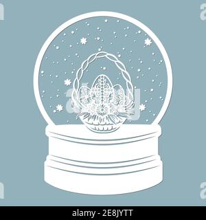 Snow globe, Easter basket with flowers, eggs. Laser cutting. Vector illustration. Template for laser cutting, plotter and screen printing. Stock Vector