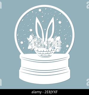Snow globe, Easter basket with flowers, eggs and ears. Laser cutting. Vector illustration. Template for laser cutting, plotter and screen printing. Stock Vector