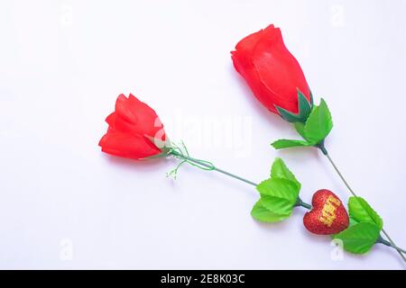 Two red roses isolated on white backgrounds Stock Photo