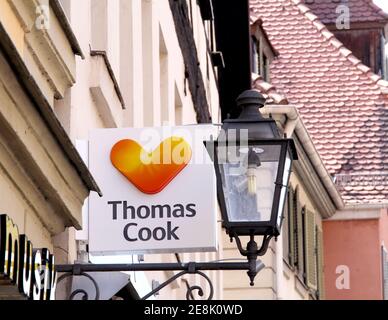 Ansbach, GERMANY: Thomas Cook store, a local UK high street travel agency. Thomas Cook Group plc is a British global travel company listed on the Lond Stock Photo