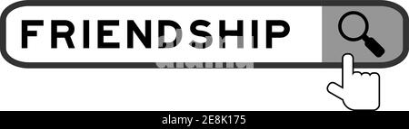 Search banner in word friendship with hand over magnifier icon on white background Stock Vector