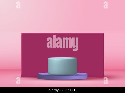 3D rendering with podium minimal pink pastel scene, minimal stand pedestal background for show cosmetic product, Showcase, shopfront, display case. Ge Stock Vector