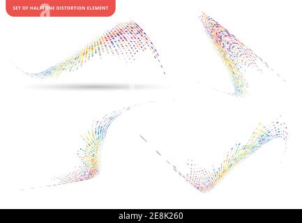 Set of abstract elements colorful halftone texture dots pattern wave or distortion isolated on white background. vector illustration Stock Vector