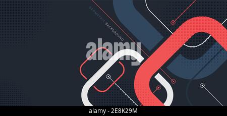 Banner web template design rounded squares geometric blue and red on black background with space for your text. Vector illustration Stock Vector
