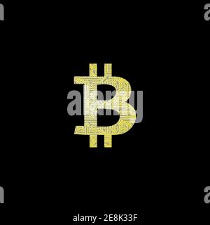 Bitcoin cryptocurrency sign with circuit board pattern. Vector futuristic illustration with blockchain technology based on cryptocurrency. Financial c Stock Vector