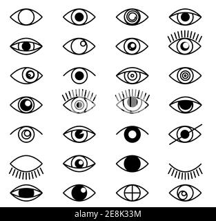 Eye outline set icons. Close and open eyes shapes with lashes. Line optical vision signs in line style. Collection black shapes supervision and search Stock Vector