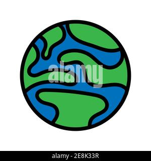 Earth icon globe planet travel sign. World continent concept element simple orbit vector illustration. Round sphere circle pictogram Stock Vector
